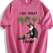 I Do What I Want Cat Vintage Washed T-Shirt in Red