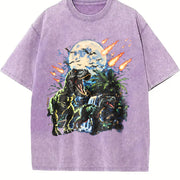 Dinosaur 90s Retro T-rex & Raptor Vintage Washed T-Shirt in Purple