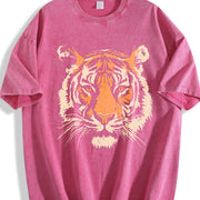 Tiger Face - Loose Beachwear Vintage Washed T-Shirt in Red