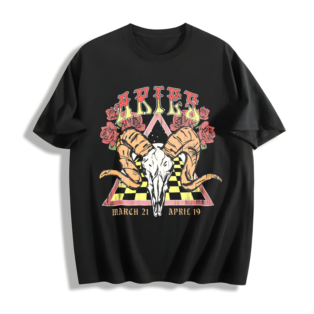 12 Zodiac Astrology Horoscope Star Sign Lucky Charm Cotton T-Shirt in Black