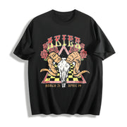 12 Zodiac Astrology Horoscope Star Sign Lucky Charm Cotton T-Shirt in Black