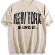 New York the Empire State Grunge Vintage Washed T-Shirt in Beige
