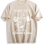 Today I Am Serious Goose Vintage Washed T-Shirt in Beige