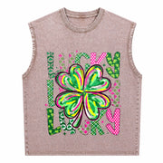 Lucky Shamrock St Patrick’s Day Vintage Washed Tank Top in Brown