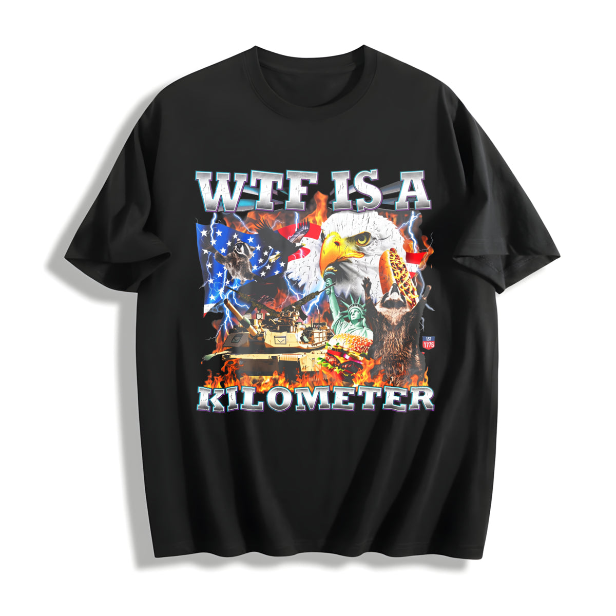 WTF Is a Kilometer Patriotic USA Eagle American Meme 4th Cotton T-Shirt in Black