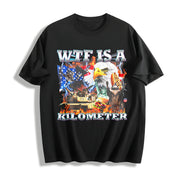 WTF Is a Kilometer Patriotic USA Eagle American Meme 4th Cotton T-Shirt in Black