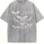 Butterfly 90s Retro Gardening Vintage Washed T-Shirt in Gray