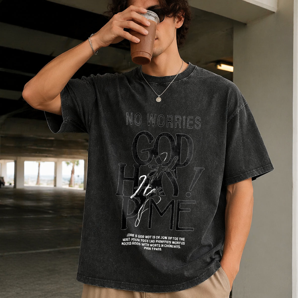 Jesus Is King Christian Collage Vintage Washed T-Shirt in Black