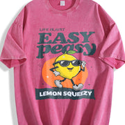 Life Is Just Easy Peasy Lemon Squeezy Matching Father Son Vintage Washed T-Shirt in Red