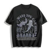 Shark & Letter Ladies for All Seasons Cotton T-Shirt in Black
