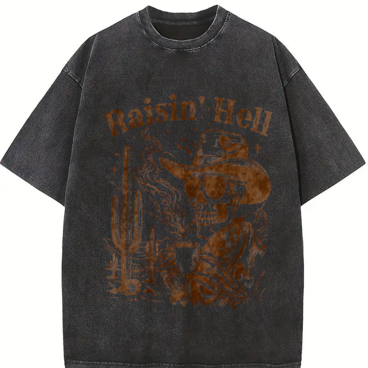 Retro Skeleton Raisin' 90s Vintage Washed T-Shirt in Black
