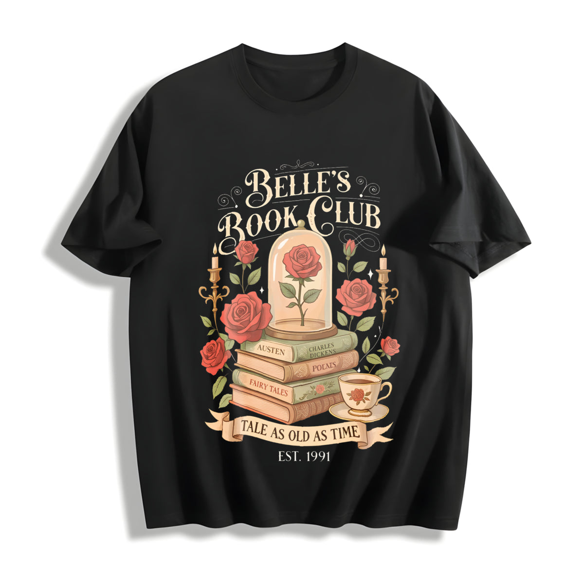 Retro Belle's Book Club Cotton T-Shirt in Black