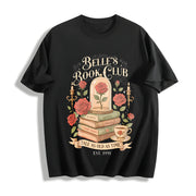 Retro Belle's Book Club Cotton T-Shirt in Black