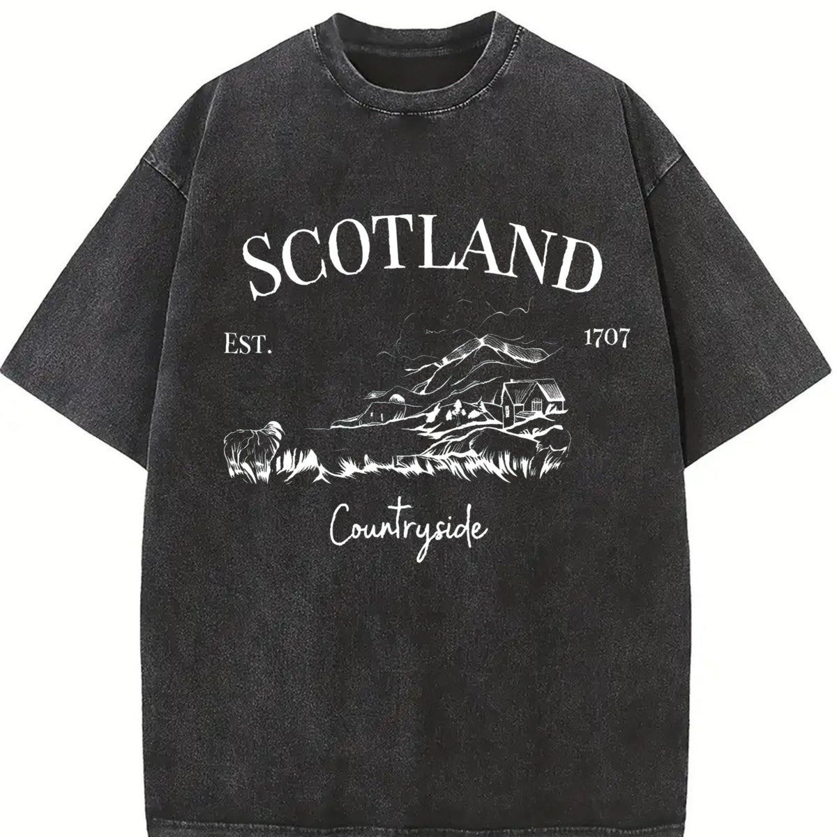 Scotland Countryside Scotland Grunge Vintage Washed T-Shirt in Black