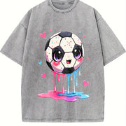 Cute Dripping Soccer Ball Vintage Washed T-Shirt in Gray