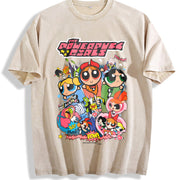 Powerpuff Girls Comic Collage vintage washed oversized T-shirt in Beige