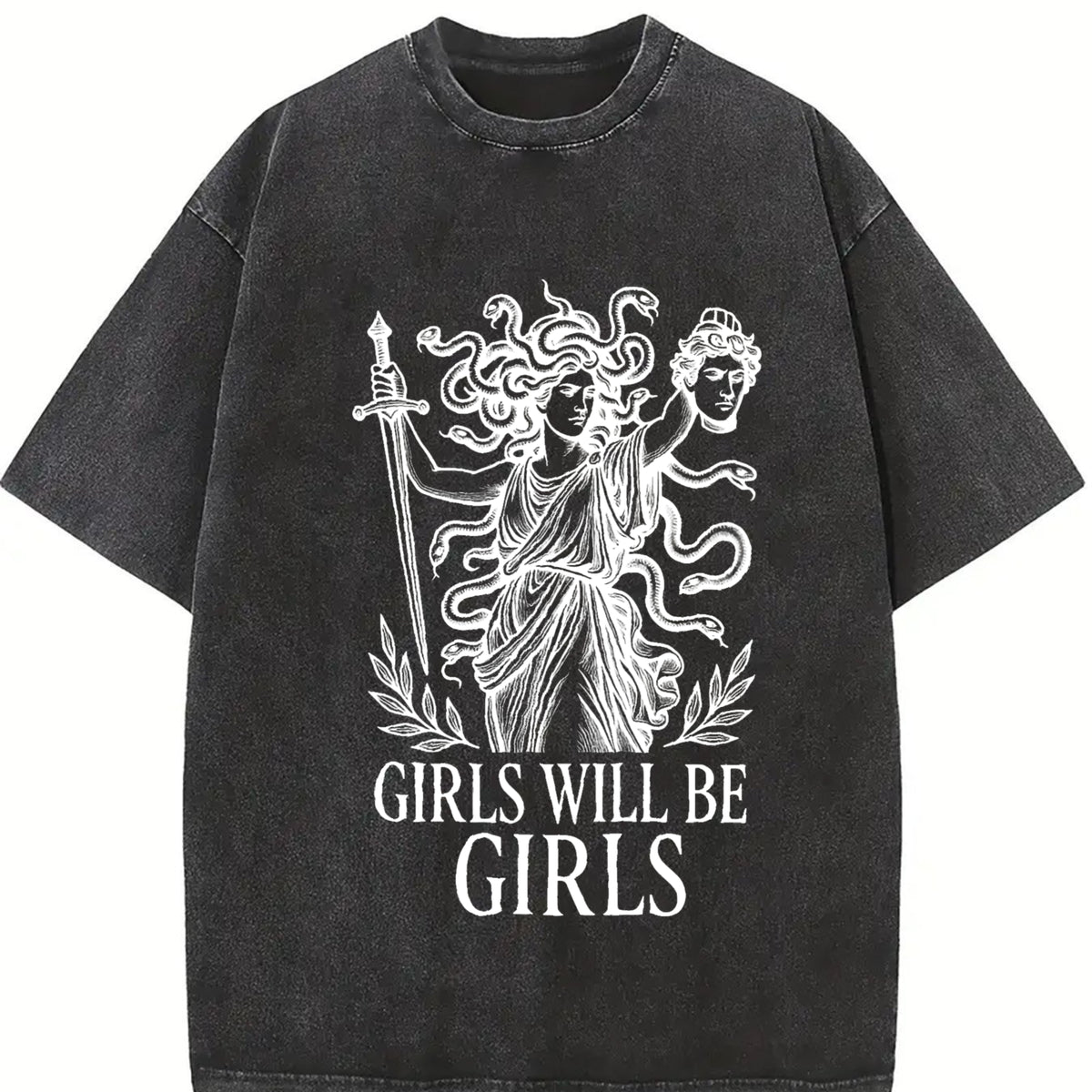 Girls Will Be Girls Medusa and Batik vintage washed oversized T-shirt in Black
