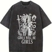 Girls Will Be Girls Medusa and Batik vintage washed oversized T-shirt in Black