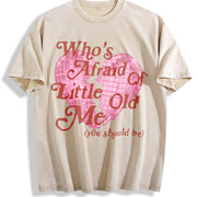 European and American with Heart Vintage Washed T-Shirt in Beige
