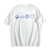 Ocean Icons Embroidered Cotton T-Shirt in White