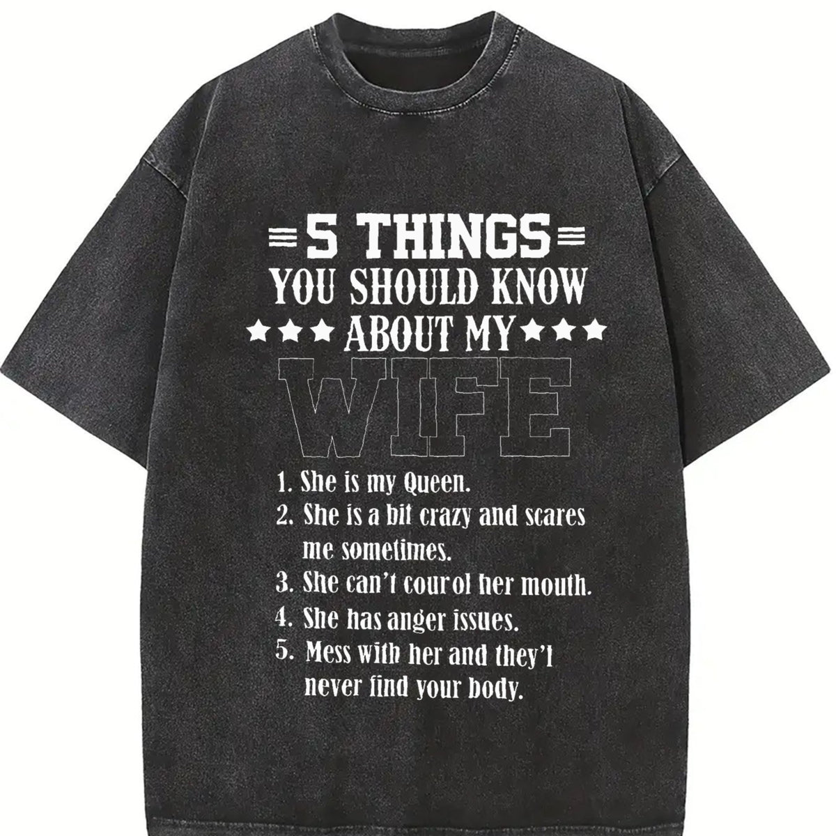 For Husband 5 Things You Should Know About My Wife Vintage Washed T-Shirt in Black
