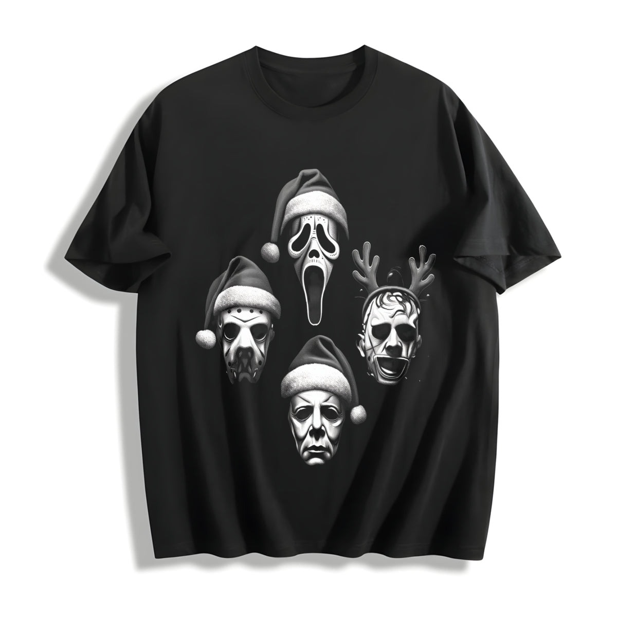 Horror Movie Christmas Cotton T-Shirt in Black