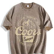 Wash Old Down Shoulder Sleeves Vintage Washed T-Shirt in Brown