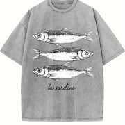 Retro La Sardine Sardines Vintage Washed T-Shirt in Gray