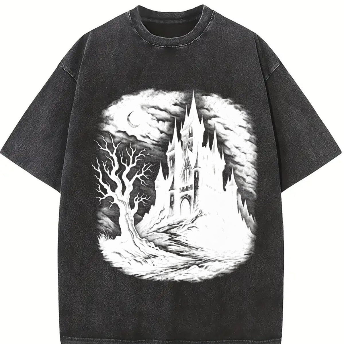 Castle Medieval Gothic ® Vintage Washed T-Shirt in Black