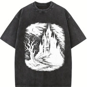 Castle Medieval Gothic ® Vintage Washed T-Shirt in Black