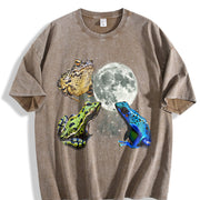 Three Frogs Retro Toads Moon Vintage Washed T-Shirt in Brown