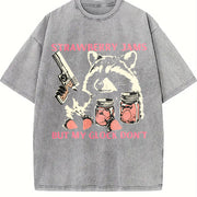 Cute Raccoon with Strawberry Jams and PewPew Protection Vintage Washed T-Shirt in Gray