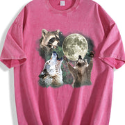 Retro Moon Raccoon and Wolf Retro Wolf Moon Galaxy Vintage Washed T-Shirt in Red