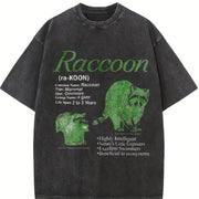 Raccoon Infographic Vintage Washed T-Shirt in Black