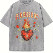 Fire-heart to Whatever End Vintage Washed T-Shirt in Gray