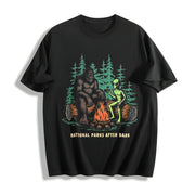 National Parks After Dark Sarcastic Bigfoot Alien Novelty Cotton T-Shirt in Black