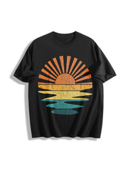 Colorful Beach Sunset Cotton T-Shirt in Black