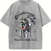 Frog Woman with Tears Emotionally Vintage Washed T-Shirt in Gray