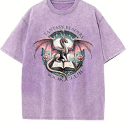 Fantasy Readers Book Club Dragon Vintage Washed T-Shirt in Purple