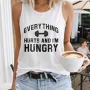 Everything Hurts and I'm Hungry Women's Color Cotton Tank Top in White