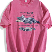 Y2k Relaxing Cat Lover Vintage Washed T-Shirt in Red