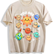 You Are Positive Affirmation Solar System Vintage Washed T-Shirt in Beige