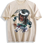 Saquon Night Jump Over Philadelphia Football Star Custom vintage washed oversized T-shirt in Beige
