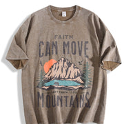 Scenery and Letter One-piece Vintage Washed T-Shirt in Brown