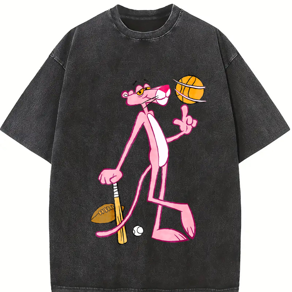 & Retro Y2K Style with Panther & Baseball vintage washed oversized T-shirt in Black