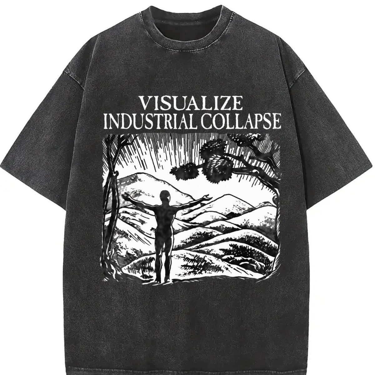 Embrace Nature Short-sleeve Vintage Washed T-Shirt in Black