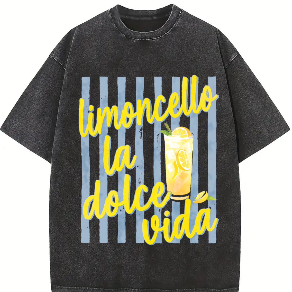 Limoncello La Dolce Vida Amalfi Coast Italy Vintage Washed T-Shirt in Black