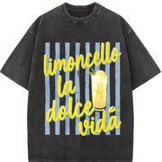 Limoncello La Dolce Vida Amalfi Coast Italy Vintage Washed T-Shirt in Black