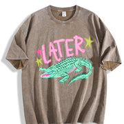 Later Gator After a While Crocodile Vintage Washed T-Shirt in Brown