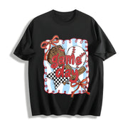 Baseball Game Day Coquette Bow Baseball Mama Cotton T-Shirt in Black